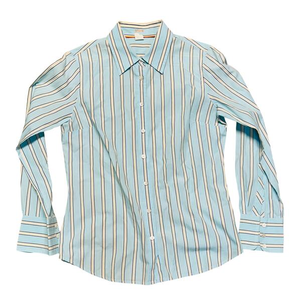 J.Crew Everyday Cotton Shirt Womens Medium Blue Striped Slim Fit - Picture 1 of 8